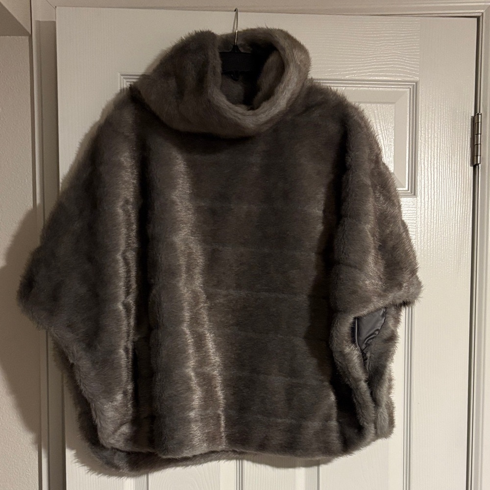 Kate Spade Gray Faux Mink Cape